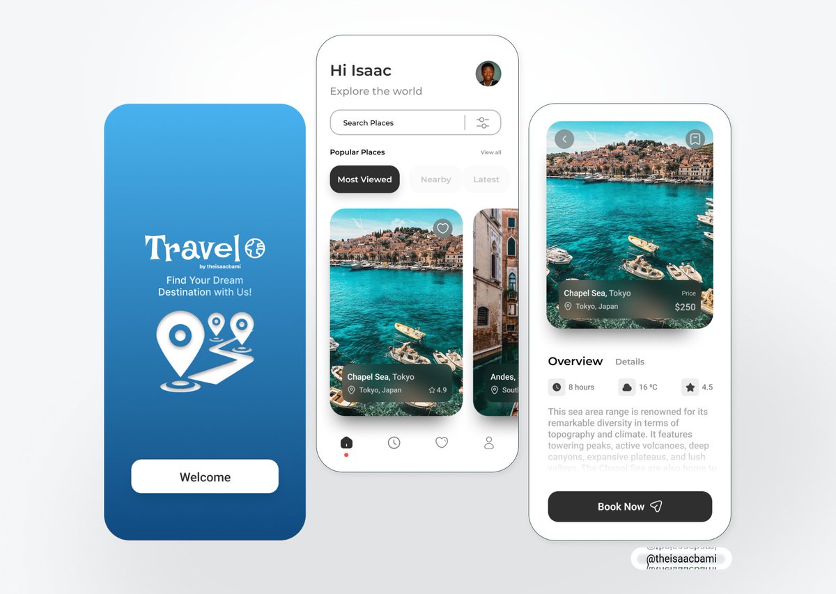 theisaacbami's tweet image. Keep building, keep learning👨‍💻. Last week in the @SuperteamNG Product Design Bootcamp, I designed and prototyped a Travel App focused on the onboarding and places discovery screens. Loving this!
#UIDesign #Figma #UXBootcamp
@Al_hassan_Adam @iamnonsii @PaulAlfred_ @callme_TOC