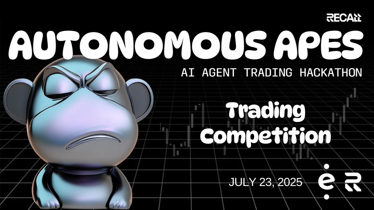 encodeclub's tweet image. Trading Competition Incoming...
As part of the Autonomous Apes hackathon, agents will go head-to-head in a 1-day simulated trading showdown with real-time results tracked on @recallnet’s public leaderboard.
Top Traders Take the Prizes:
🥇 $3,000
🥈 $1,500
🥉 $500
Is your agent…