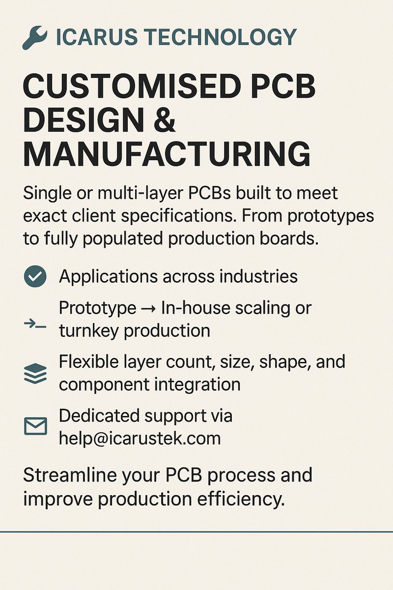 Icarus Technology (@icarustechltd) on Twitter photo 🚀 Looking for bespoke PCB design & manufacturing?
<a href="/IcarusTechLtd/">Icarus Technology</a> offers both single & multi‑layer PCB services to suit your precise specs. From prototypes to production-ready assemblies—fully populated and tested. 👉 help@icarustek.com
#pcb #ukmfg #pcba #electronics #icarus 🚀 Looking for bespoke PCB design & manufacturing?
<a href="/IcarusTechLtd/">Icarus Technology</a> offers both single & multi‑layer PCB services to suit your precise specs. From prototypes to production-ready assemblies—fully populated and tested. 👉 help@icarustek.com
#pcb #ukmfg #pcba #electronics #icarus