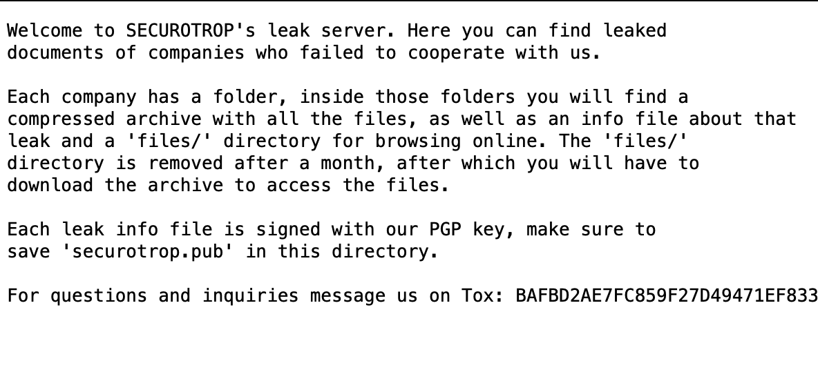 sonoclaudio's tweet image. Prima che a qualcuno venga in mente di mettersi a monitorare il gruppo #SecuroTrop, stiamo parlando dell'ennesimo gruppo di truffatori che pubblica dati esfiltrati in occasione di attacchi #Ransomware già rivendicati da altri gruppi.
Nel caso di specie, da #Qilin.