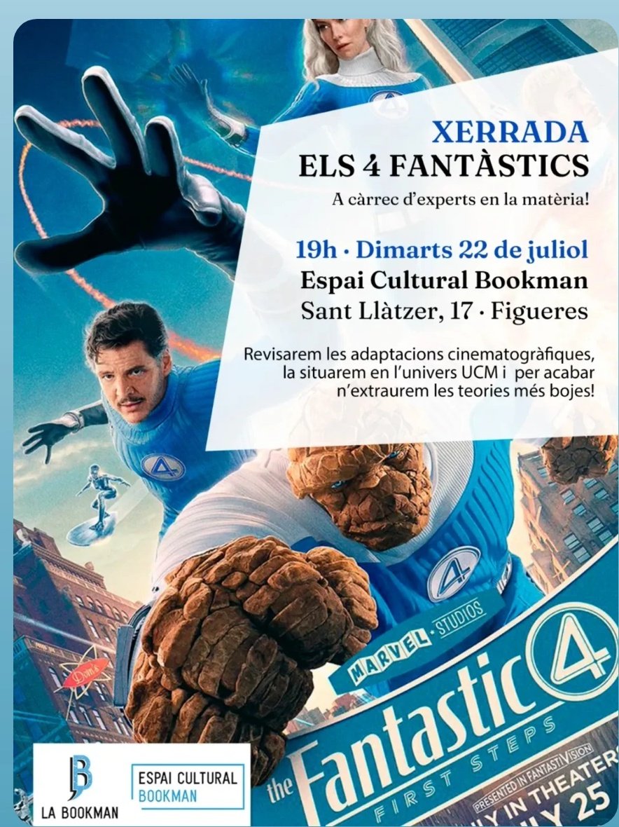 El Far Friki de l'Empordà (@farfriki) on Twitter photo Avui a les 19h, al Espai Cultural de <a href="/La_Bookman_/">La Bookman Llibreria</a> , us parlarem del 4 Fantàstics, els seus millors còmics, pel·lícules anteriors, que esperem de la nova, etc. Tot això em veritables experts. Us hi esperem. Avui a les 19h, al Espai Cultural de <a href="/La_Bookman_/">La Bookman Llibreria</a> , us parlarem del 4 Fantàstics, els seus millors còmics, pel·lícules anteriors, que esperem de la nova, etc. Tot això em veritables experts. Us hi esperem.