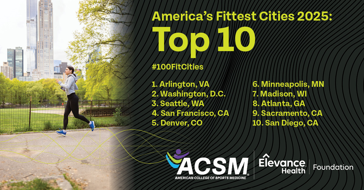 ACSMNews's tweet image. Congratulations to @ArlingtonVA, America's Fittest City for the 8th consecutive year!
See how your city ranks: brnw.ch/21wUkr5
Thank you to @ElevanceFND for supporting the 2025 Rankings!