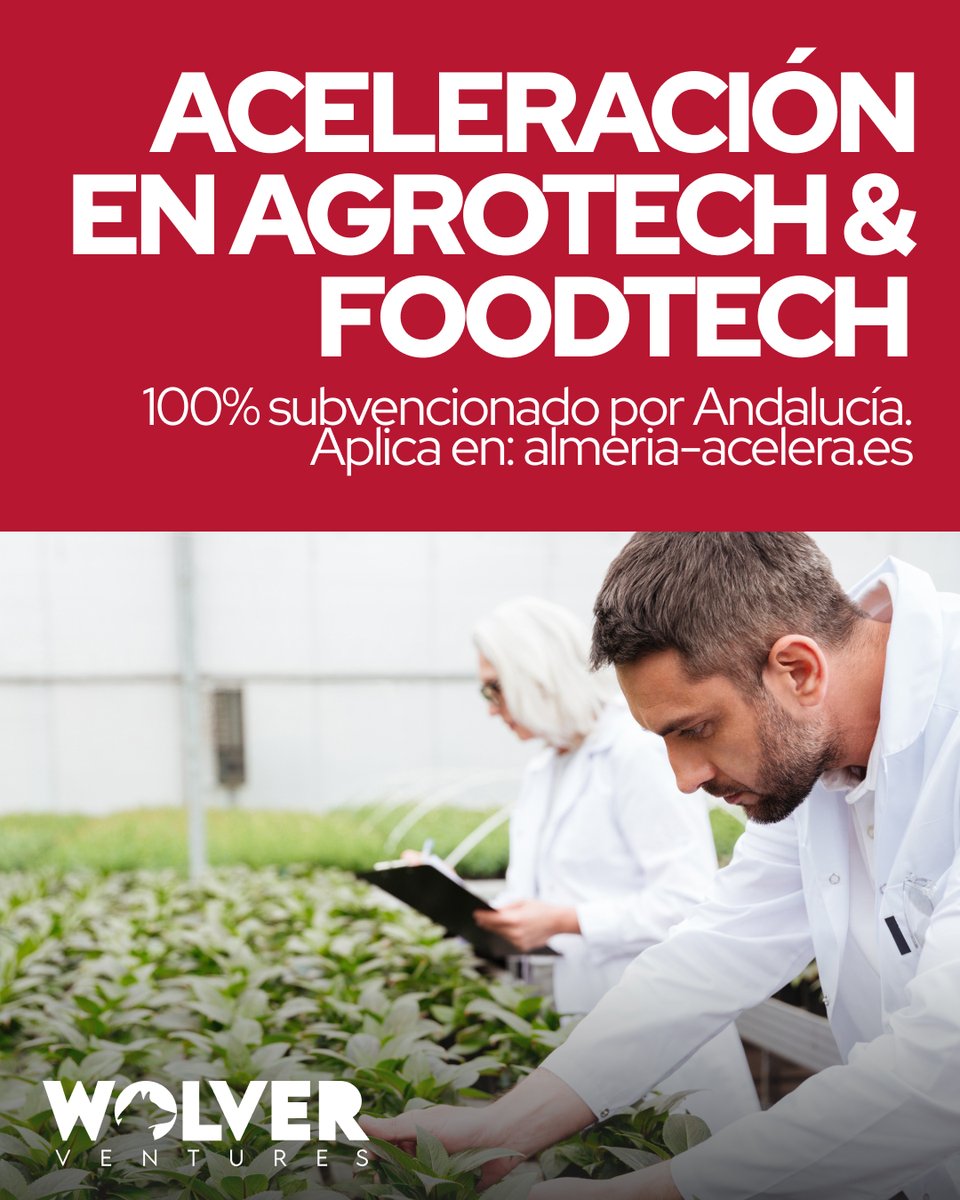 📣 Colaboramos con Wolver Ventures en el Programa de Aceleración en Agrotech Almería
Buscamos proyectos agroalimentarios con base en España que quieran escalar con mentoría, formación y acceso a red global.

🌱Inscripciones abiertas hasta el 31 de julio → almeria-acelera.es