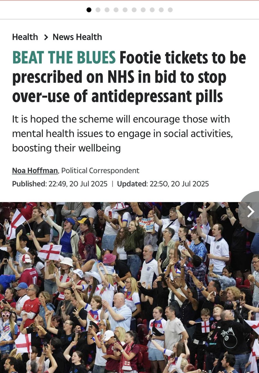 DebiEvansMatron's tweet image. The scheme is designed to wean those suffering from mental health conditions off addictive antidepressants and get them out of the house to meet pals.🤔
What if you are a loner & don’t like football? 😏🙄 what do the clubs get out of it 😏🤔
thesun.co.uk/health/3593710…