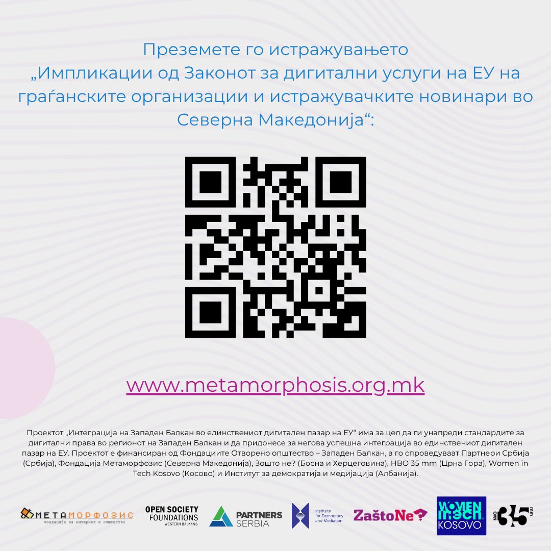 Препораки од истражувањето за импликациите од Законот за дигитални услуги на ЕУ врз граѓанските организации и истражувачките новинари во Северна Македонија  tinyurl.com/maaffd77