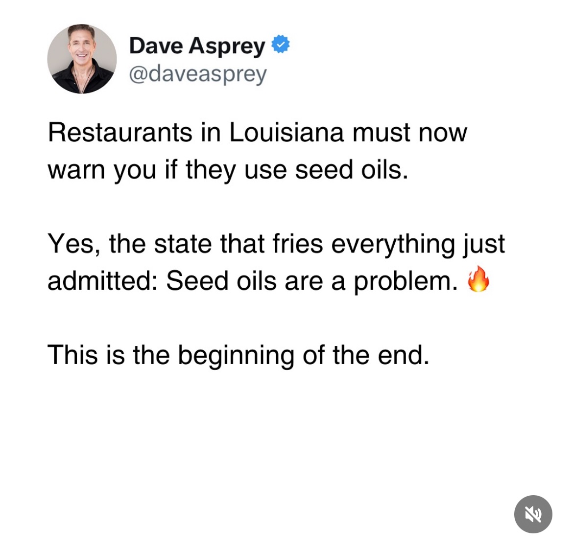 CaryKelly11's tweet image. Starting in 2028, restaurants, or any place that serves food in Louisiana must warn consumers that their food may contain seed oils.
So pretty much all of them will have to warn you! 😂