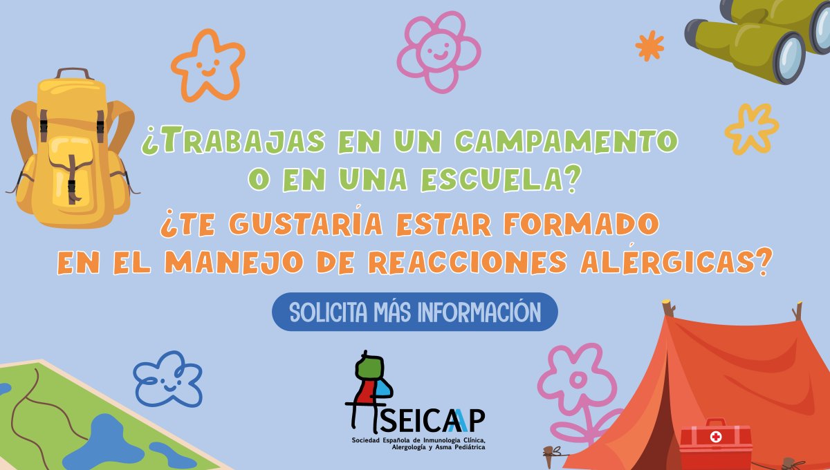 SEICAP's tweet image. 🏕️¿Trabajas en un campamento o en un centro escolar?       

¿Te gustaría estar formado en el manejo de reacciones alérgicas?      

Solicita más información aquí⬇️
docs.google.com/forms/d/1NucCH…