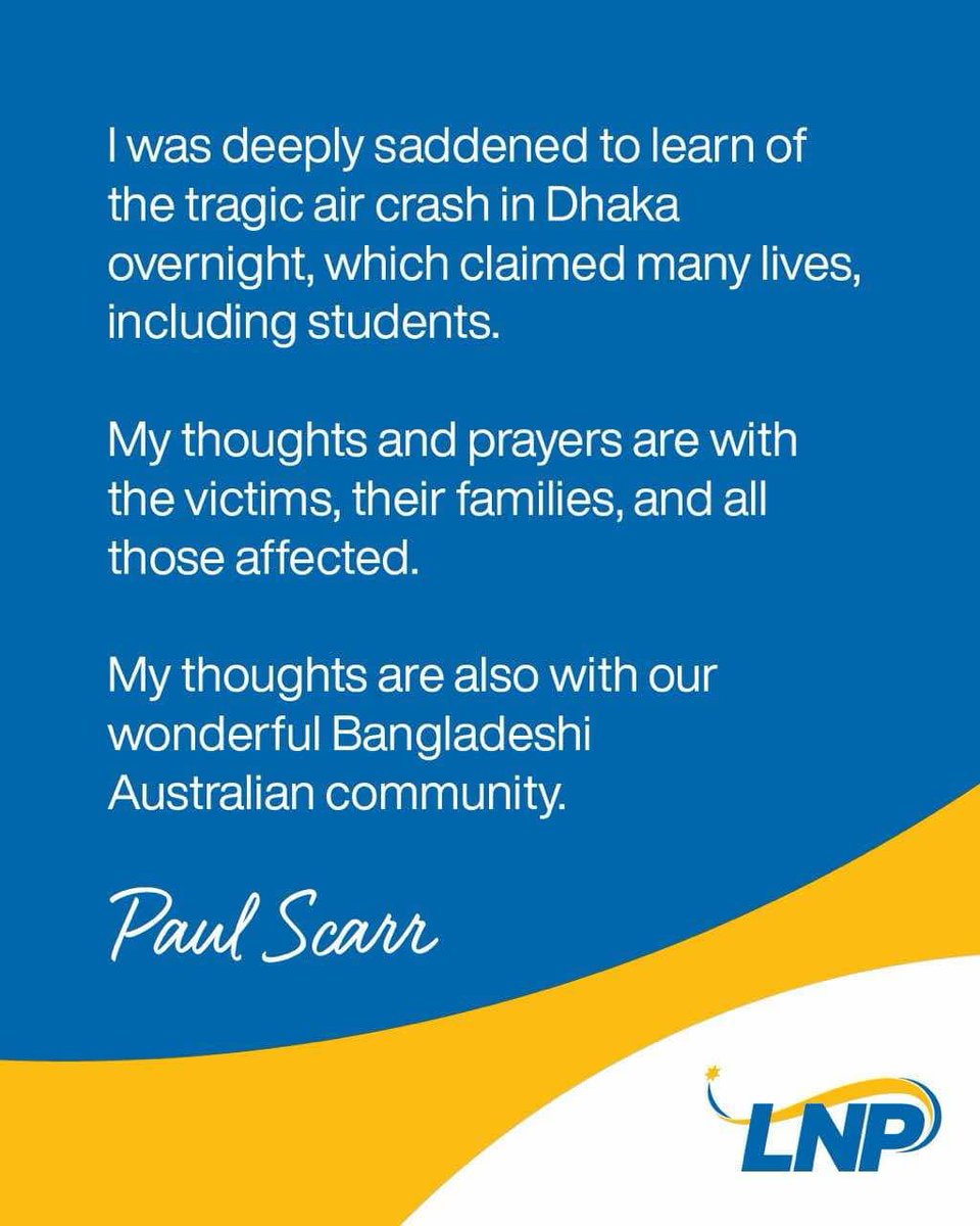 I was deeply saddened to learn of the tragic air crash in Dhaka overnight. My statement can be read below. My thoughts are with everyone affected by this tragic and devastating incident.