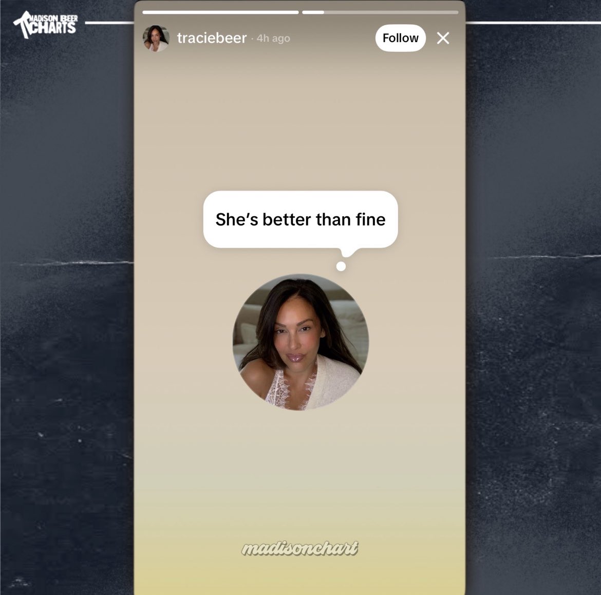madisonchart's tweet image. Tracie Beer shares that Madison Beer is okay in new TikTok Story.
“she’s better than fine”