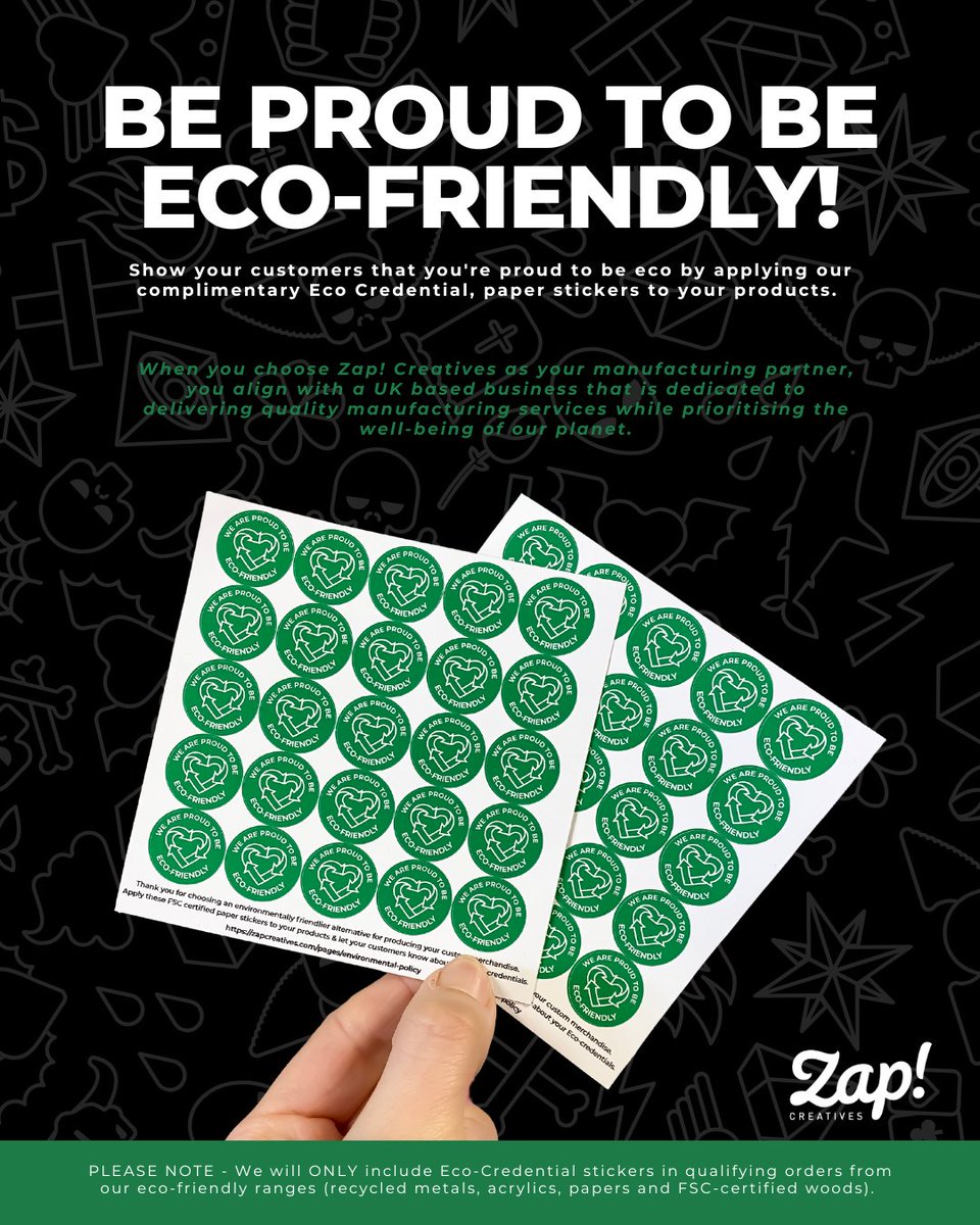 ZapCreatives's tweet image. Make a statement with our complimentary Eco Credential paper stickers and show the world you&apos;re committed to a greener future! 🌿💚

#stickers #eco #merch #ecofriendly #smallbusiness #sustainable #merchandise #custom #stickershop #charms #pins #keychains