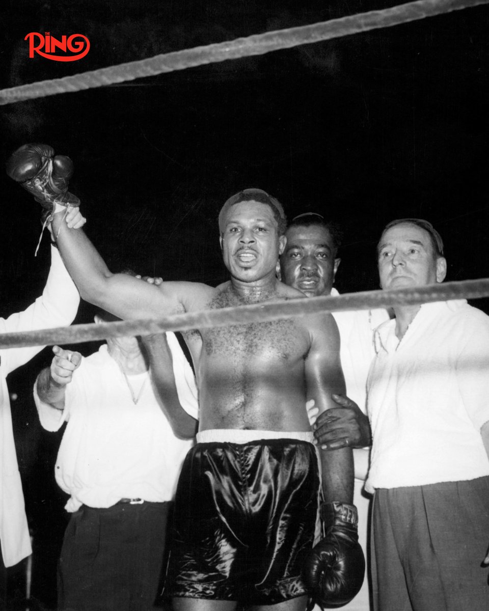 ringmagazine's tweet image. World light heavyweight king Archie Moore, aka "The Old Mongoose," has his hand raised after defeating Harold Johnson by 14th round TKO at Madison Square Garden in 1954. This was the fifth and final battle in the Moore vs Johnson rivalry; Archie took the series by a margin of…