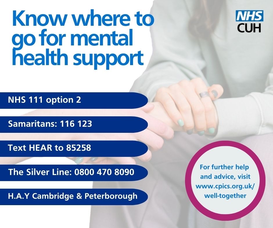CUH_NHS's tweet image. Struggling with your mental health can be incredibly isolating.
There is a whole range of local & national services available to offer their support. Understand what service is right for you & don't hesitate to reach out 💙🧠
For more information, visit orlo.uk/omLQa