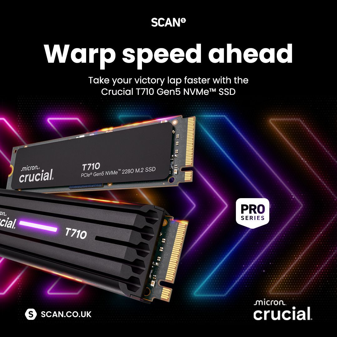 ScanComputers's tweet image. Don't let storage slow you down. Upgrade to the new Crucial T710 PCIe 5.0 NVMe SSD featuring over 14,000MB/s read speeds and over 13,000MB/s writes.
Shop now - buff.ly/IVDC6Ma