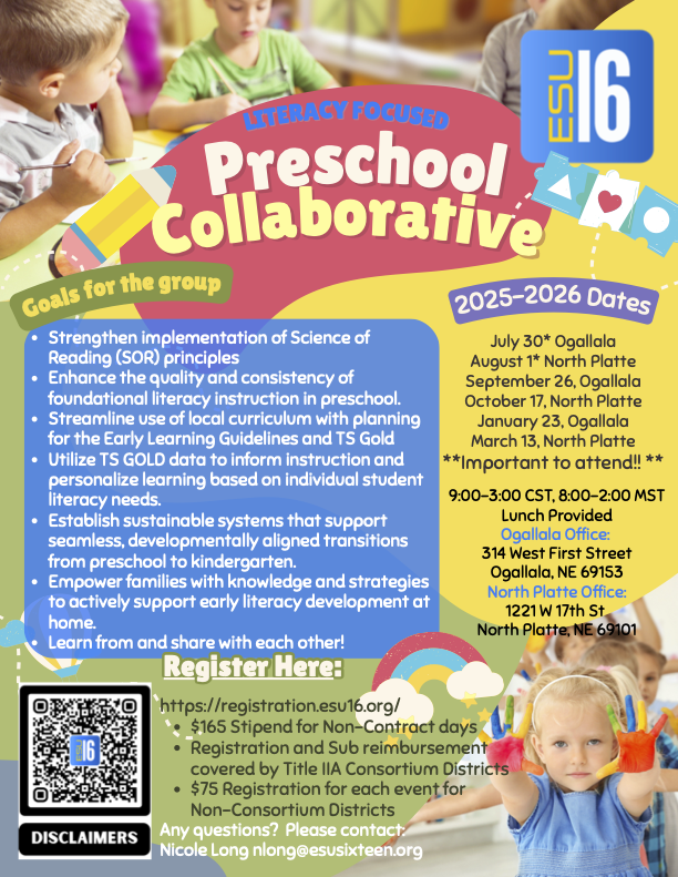 ESU_16's tweet image. Literacy Focused Preschool Collaborative Science of Reading Series

Registration open until July 30th, 2025  esu16.org/booking

~Establish sustainable systems that support seamless, developmentally aligned transitions from preschool to kindergarten