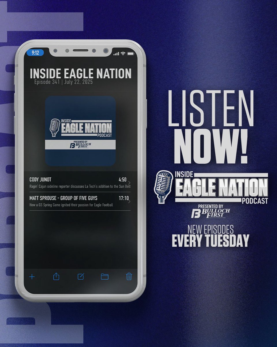 GSSportsNetwork's tweet image. Inside Eagle Nation Episode 341
@CJunot talks La Tech addition & @SunBeltFB Media Days
@sprouse_68 of @GroupOfFiveGuys talks about their fondness for @GSAthletics_FB
Full Episode🎙️ GSEagles.com/IENPodcast
#GATA @learfield @bullochfirst