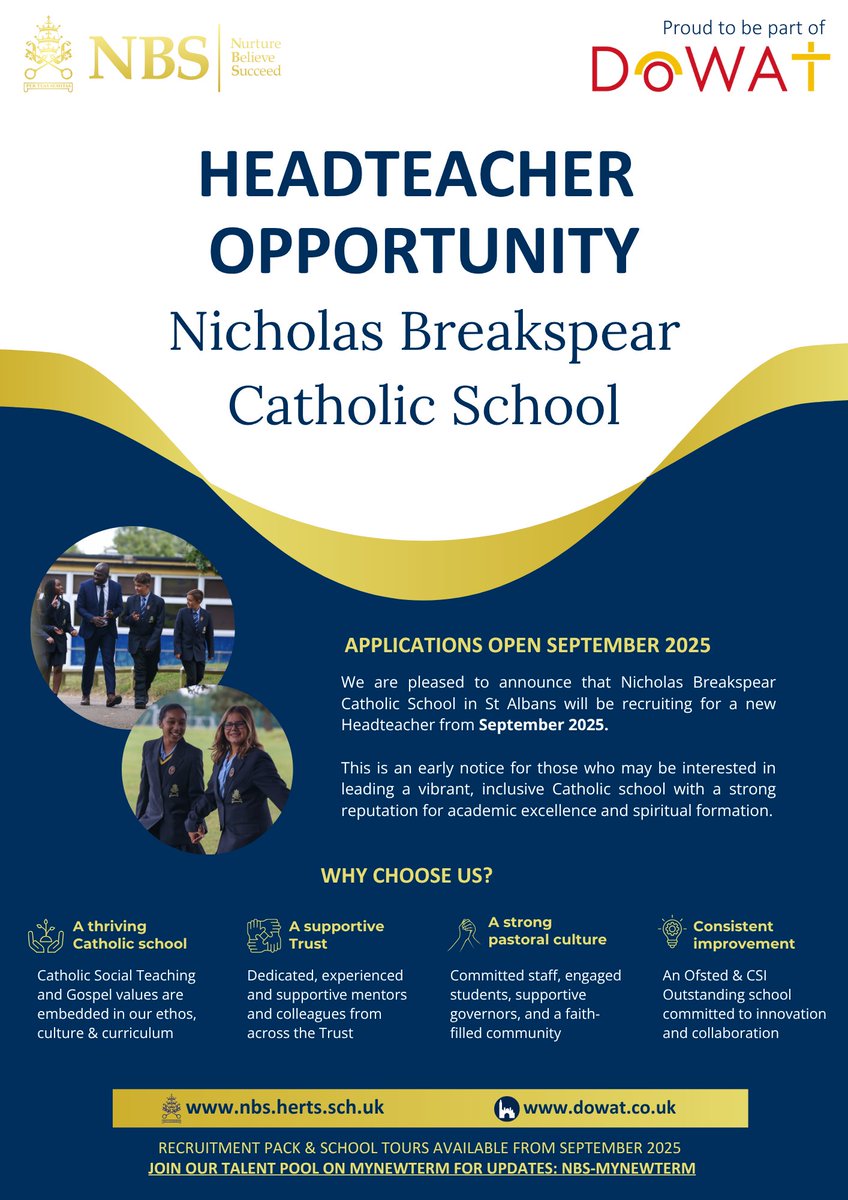Exciting Leadership Opportunity! Nicholas Breakspear will soon be recruiting a new Headteacher. This is a unique chance to lead a fantastic school community in a highly supportive and collaborative Trust. Applications open this September- stay tuned. loom.ly/ydAi65s