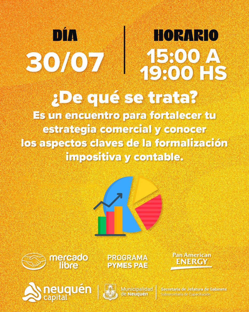 📈 Marketing y Facturación para emprendedores 📢
Una capaitacion de #YoMeCapacito Junto a Pan American Energy (PAE) y Mercado Libre.

Link de pre-inscripción forms.gle/CM7hcZFzKoYT4T…