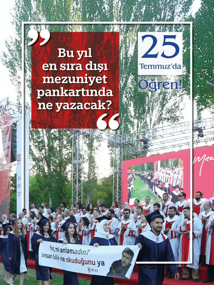 Mezuniyet Töreni’mizde bu yıl en sıra dışı pankartta ne yazacak?

Cevabını 25 Temmuz'da öğren!

#agü15yaşında
