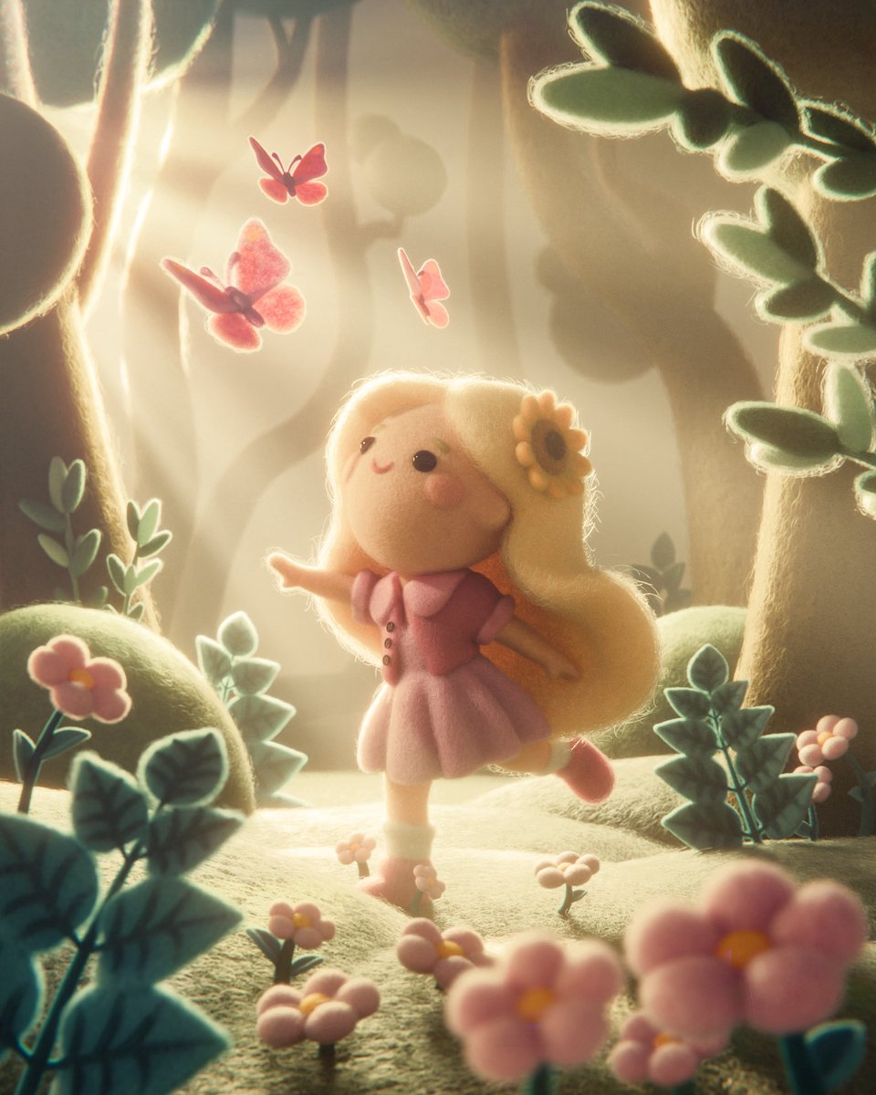 Mon premier rendu sous blender pour tester l’incroyable plug-in de <a href="/DoubleGum_/">Rahul Parihar</a> , qui permet d’avoir un rendu de peluche feutrée ! 
J’ai adoré travailler avec je sens que je vais en faire mille autres 🩷