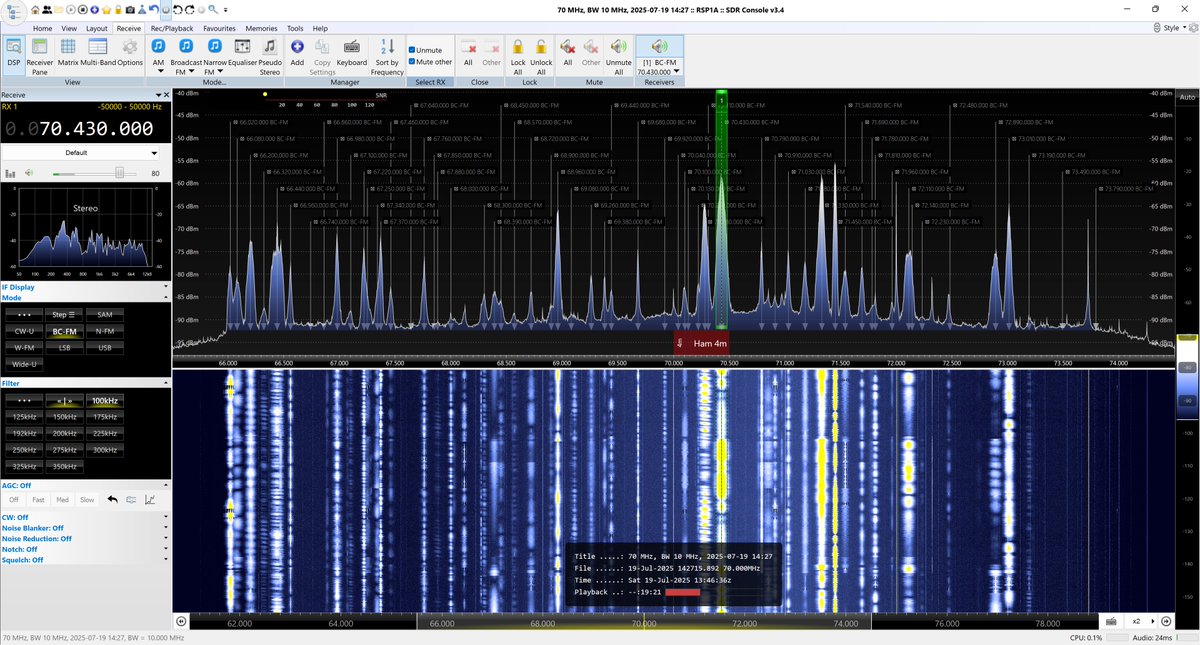 6_stringtheory's tweet image. So, thanks to #FMList I was alerted to a potential OIRT Es opening into the UK around Saturday lunchtime. My #SDRPlay #RSP1A has enough bandwidth to cover OIRT, so I tuned in and Belarus appeared... 😯 #FMDX ... nearly as busy as my local Band II