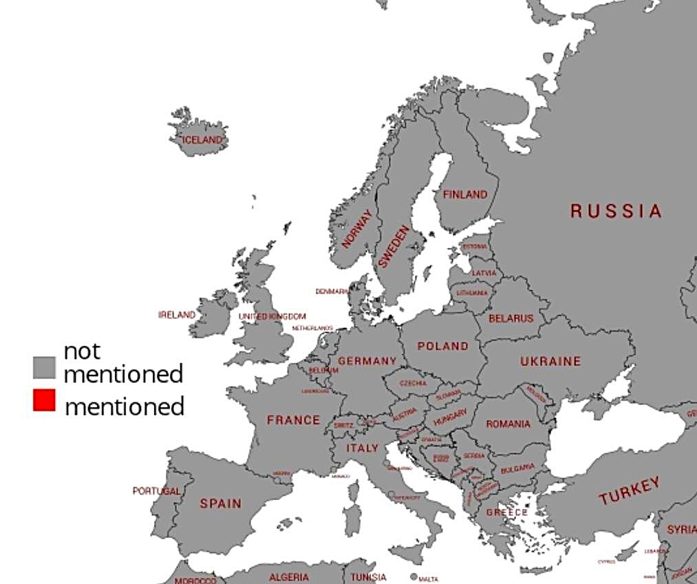 TerribleMaps's tweet image. Countries Mentioned in the Spanish National Anthem