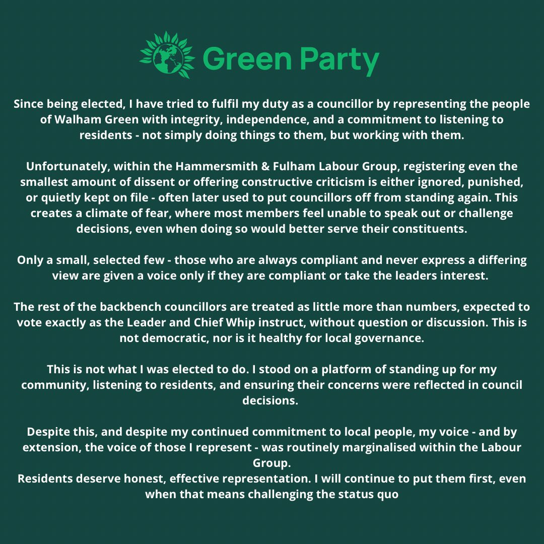 Trey_CS's tweet image. After 8 years membership.
I I have today resigned from the Labour party and joined @TheGreenParty 💚
My statements below 👇🏾