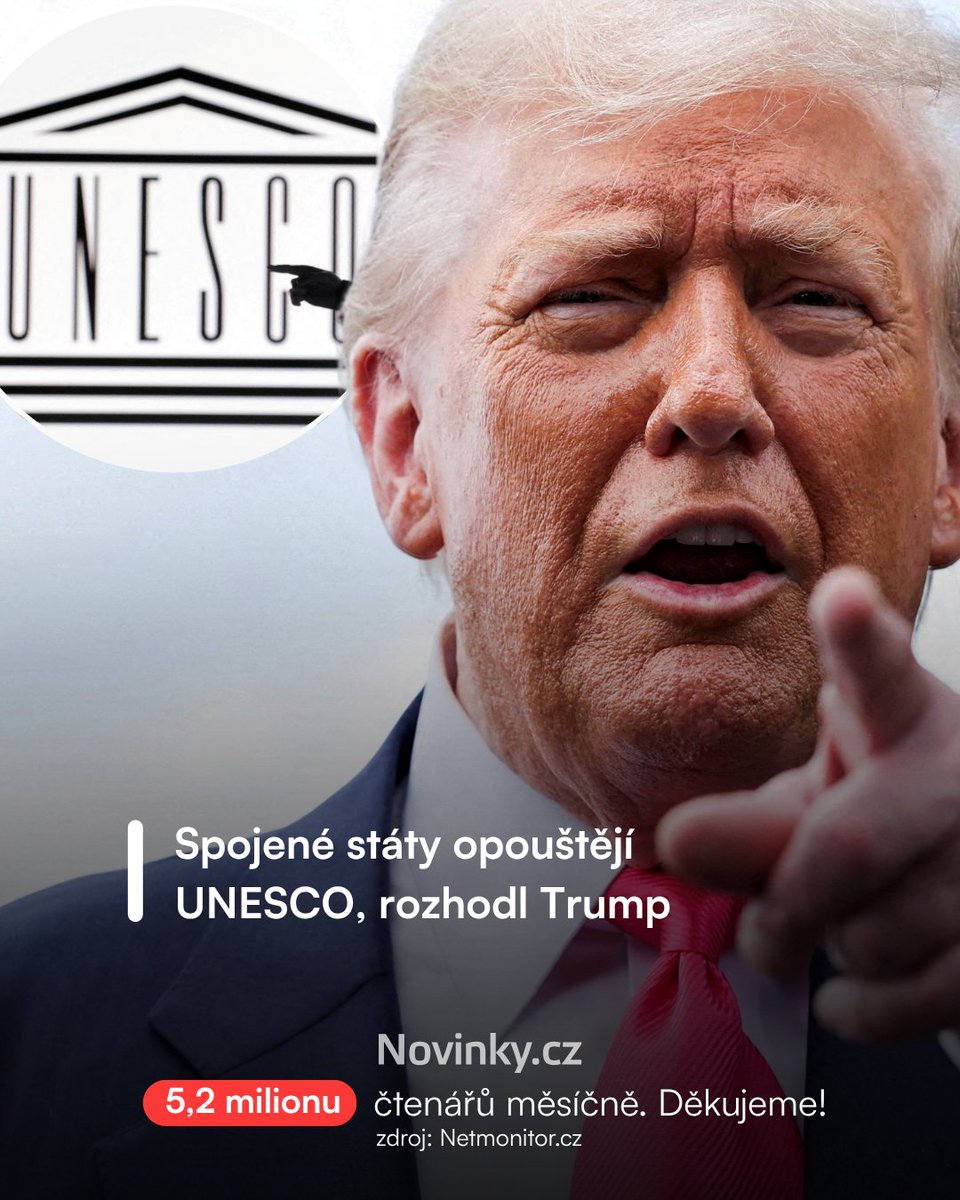 novinkycz's tweet image. ❗Spojené státy vystupují z Organizace OSN pro výchovu, vědu a kulturu (UNESCO), rozhodl prezident Donald Trump. Krok odůvodnil údajnými protiamerickými a protiizraelskými postoji organizace a její aktivistickou agendou.
👉 novinky.cz/clanek/zahrani…