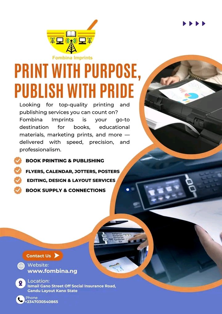 At Fombina Imprints, we believe that every great idea deserves a platform, and every story deserves to be told with excellence.

Whether you're a school, an author, a brand, or an organization, we’re here to turn your words into high-quality, impactful print.
