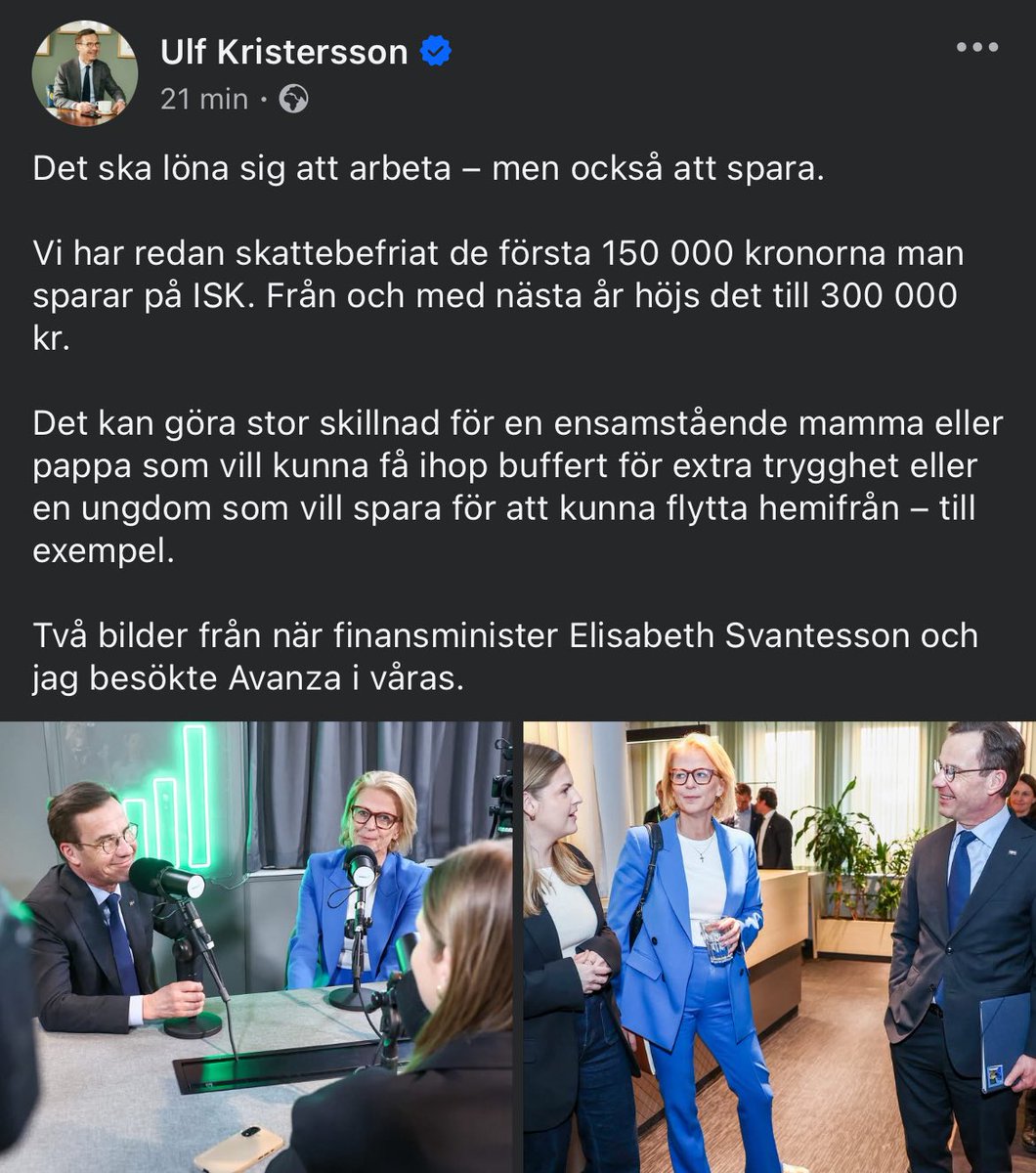 Hittills har bara två av riksdagens åtta partier, Socialdemokraterna och Vänsterpartiet, uppmärksammat årsdagen för de högerextrema terrorattentaten i Norge 2011.

Statsministerns hittills enda inlägg i sociala medier idag handlar om sparande och när han poddade med Avanza.