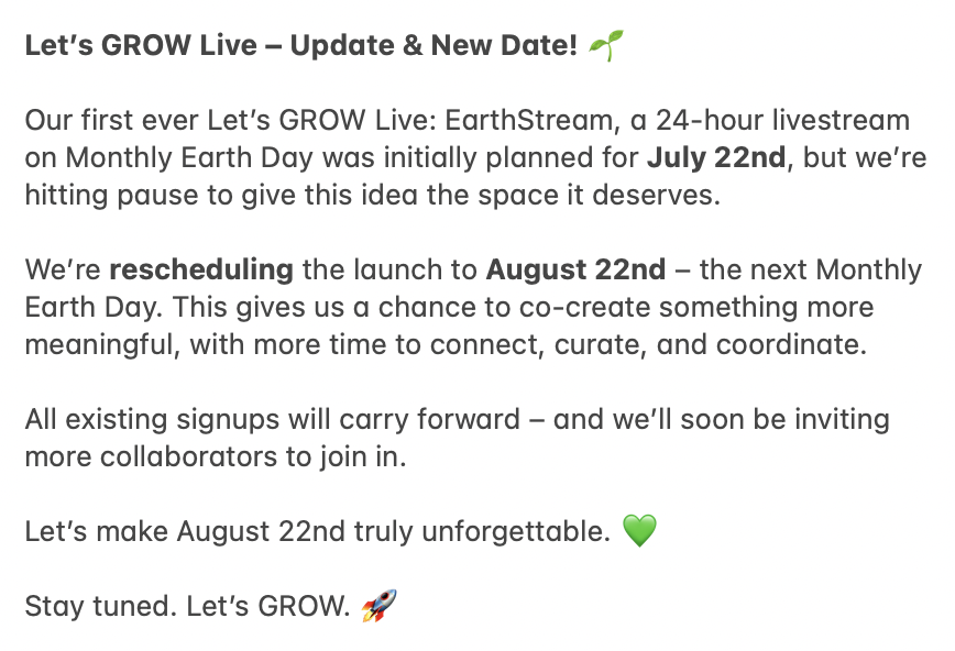 LetsGROWdao's tweet image. Statement and Update on Let&apos;s GROW Live: EarthStream