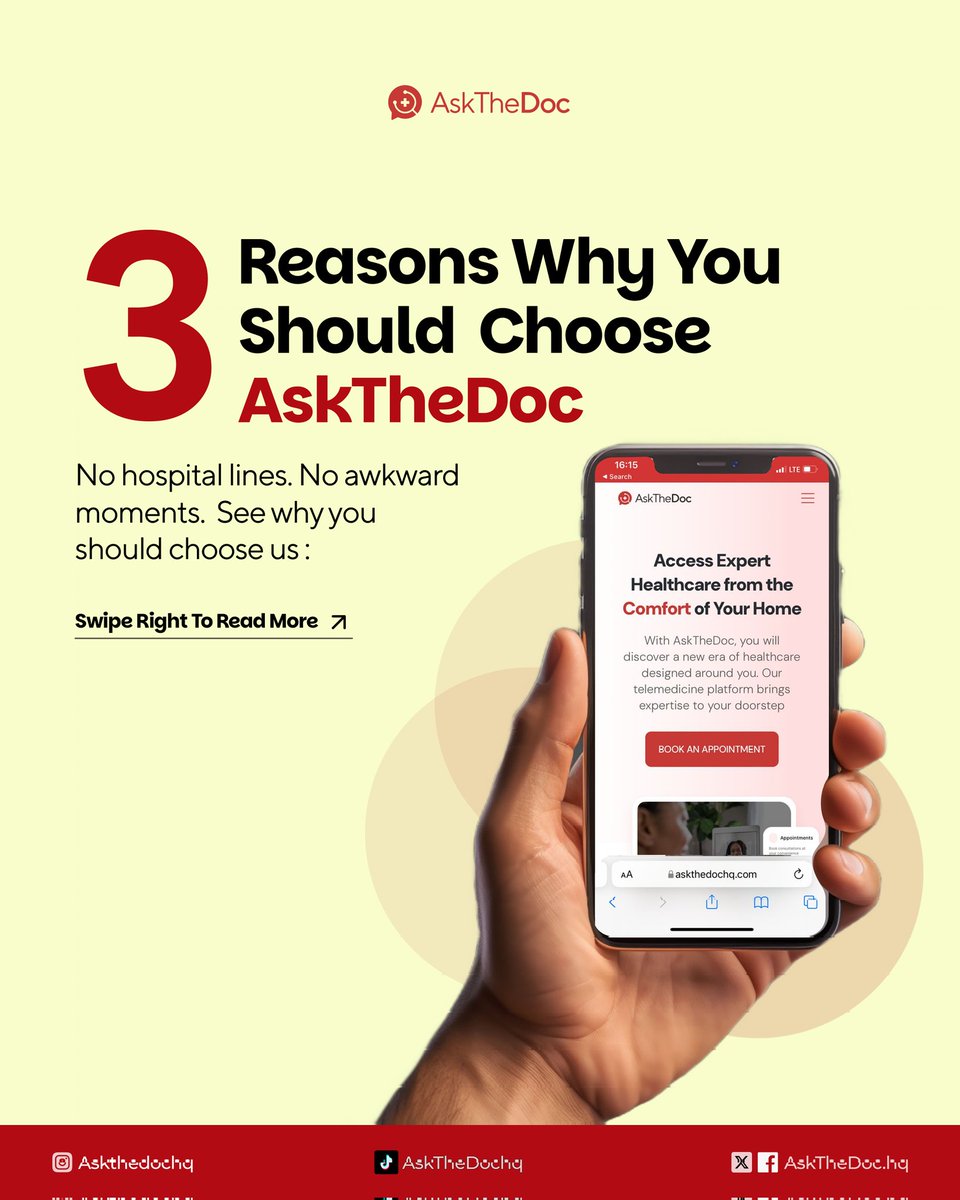 askthedochq's tweet image. With AskTheDoc, you get expert advice that’s private, affordable, and always judgment-free.
No hospital lines. No awkward moments. Start today by visiting AskTheDocHQ.com with an affordable price starting from #2000
#askthedochq
#telemedicineapp
#telemedicinehealthcare