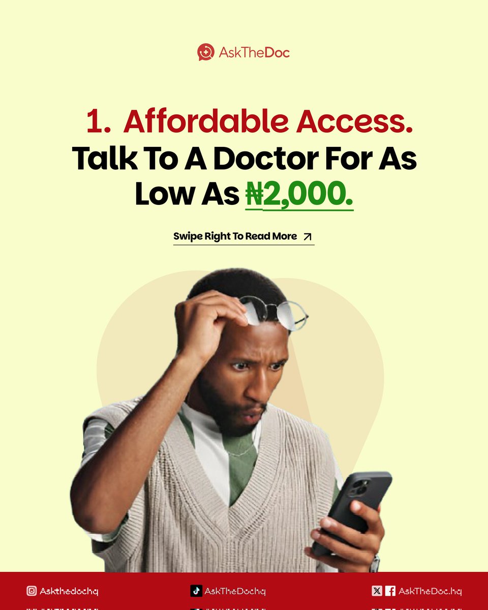 askthedochq's tweet image. With AskTheDoc, you get expert advice that’s private, affordable, and always judgment-free.
No hospital lines. No awkward moments. Start today by visiting AskTheDocHQ.com with an affordable price starting from #2000
#askthedochq
#telemedicineapp
#telemedicinehealthcare