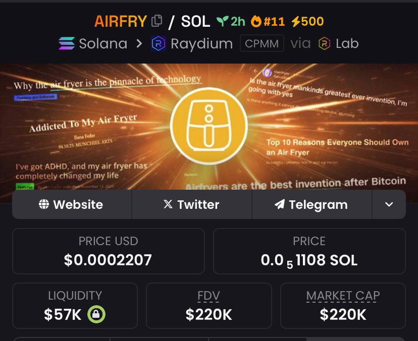 kingad_1's tweet image. Im all in $AIRFRY
It’s going to the moon
Grab some thanks me later
CA: 4qTJV18HH5YUz9KSAdGEnVQuxPkR9c4gDwV7TaMxbonk