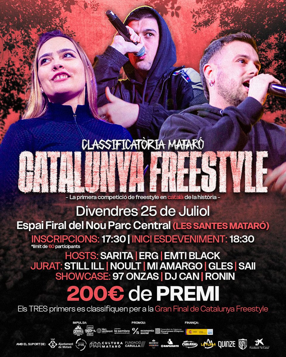 instagram.com/p/DLZ2bTvilUy/…

GENT AQUEST CAP DE SETMANA TENIM L'OPORTUNITAT DE FER HISTÒRIA I DEMOSTRAR EL NIVELL I L'ESCENA QUE HEM CREAT ENTRE TOTS I TOTES.

AQUEST DIVENDRES CLASSIFICATÒRIA DE CATALUNYA FREESTYLE A MATARÓ,  3 LLOCS A LA GRAN FINAL + 200 € + PREMI

 🔥🔥🔥