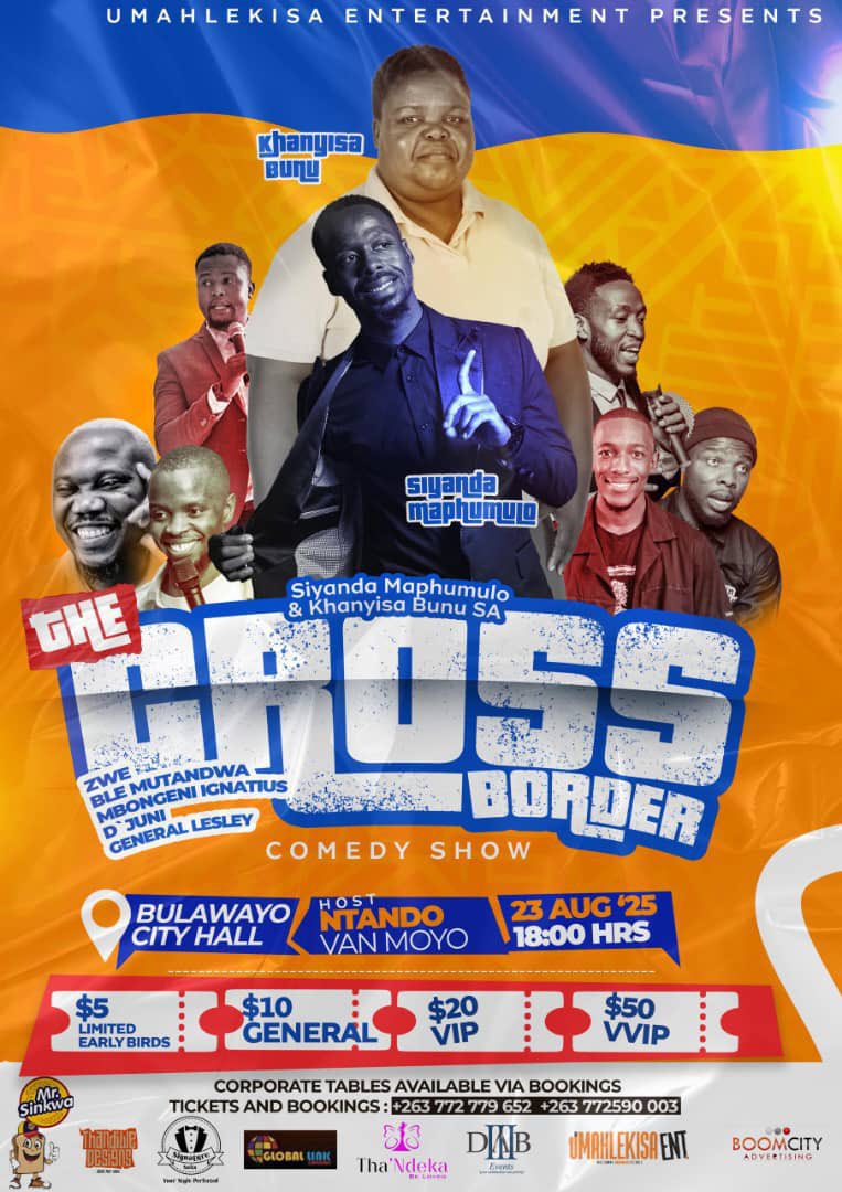 CulxureMag's tweet image. 🎤 The laughter is crossing borders. 

SA’s Siyanda Maphumulo &amp;amp; Khanyisa Bunu headline the Cross Border Comedy Show in Bulawayo. 

📍Bulawayo City Hall

🗓 23 Aug 2025 

⏰ 6PM

🎟 $5 Early Bird | $10 Gen | $20 VIP | $50 VVIP

Host : @ntandoyenkosi 

#CulxureMag