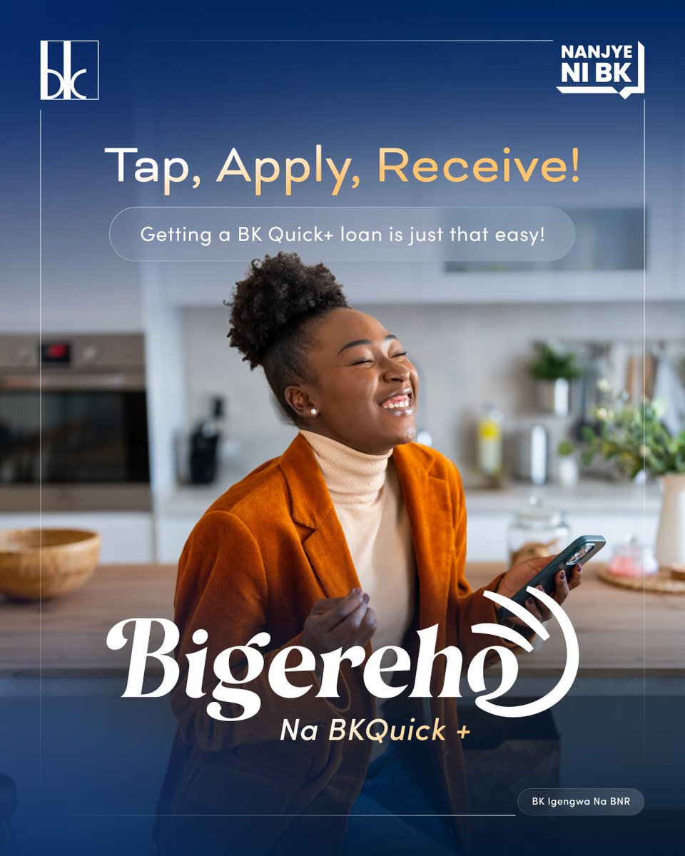 BankofKigali's tweet image. Skip the long queues, paperwork, and endless trips to the bank, just tap on your phone or computer.
Apply for a BK Quick+ Loan today and turn your dreams into reality!
#BKQuick + #NanjyeNiBK #BigerehoNaBK