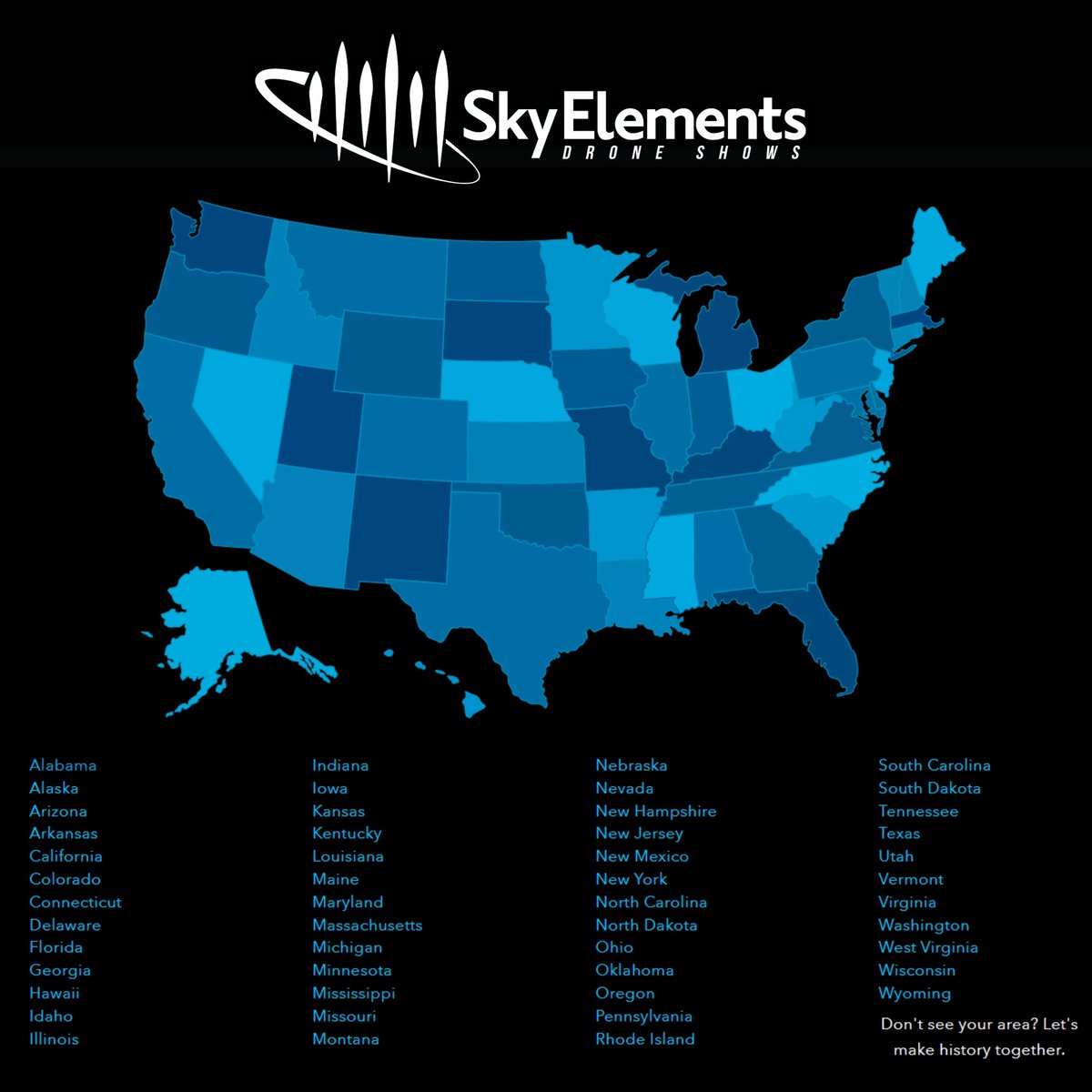 Our website now features a US map with links to separate pages for every state that display upcoming or past Sky Elements drone shows, information on booking a drone show experience for your event, brand, or special occasion, and more! Check it out at skyelementsdrones.com/where-to-see-a… ✨