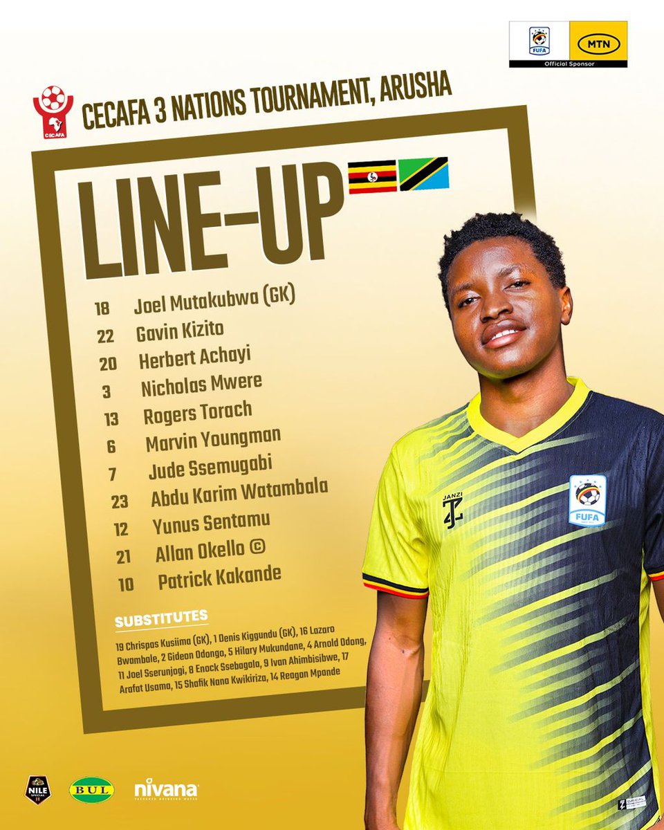 BadruZziwa's tweet image. Here we go
@UgandaCranes lineup against Tanzania in the 3 Nations tournament in Arusha ..