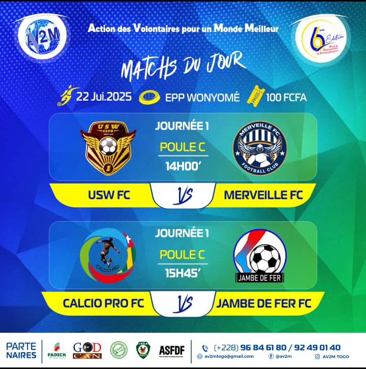 228FOOT (@228foot) on Twitter photo Les affiches du jour sur les terrains périphériques
T. d'intégration (CJPF)➠️ 228foot.tg/results-1-1524…
T. de l'Union (CDFOB)➠️ 228foot.tg/results-1-1539…
Cavaveli Soccer➠️ 228foot.tg/results-1-1528…
T. Foot et Changement de Comportements ➠️ 228foot.tg/results-1-1536…
<a href="/kmnatchaba/">Kanka-Malik Natchaba</a> Les affiches du jour sur les terrains périphériques
T. d'intégration (CJPF)➠️ 228foot.tg/results-1-1524…
T. de l'Union (CDFOB)➠️ 228foot.tg/results-1-1539…
Cavaveli Soccer➠️ 228foot.tg/results-1-1528…
T. Foot et Changement de Comportements ➠️ 228foot.tg/results-1-1536…
<a href="/kmnatchaba/">Kanka-Malik Natchaba</a>