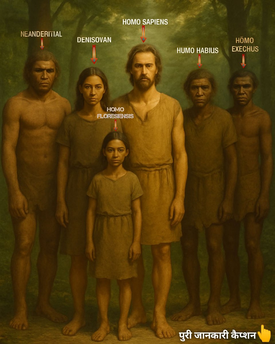 djshmbhu30's tweet image. इंसान कैसे इंसान बना?
हमारी प्रजाति Homo Sapiens अकेली नहीं थी — हमसे पहले और साथ में कई और इंसानी प्रजातियाँ थीं:
🔸 Neanderthal
🔸 Denisovan
🔸 Homo Floresiensis
🔸 Homo Habilis
🔸 Homo Erectus
इनमें से ज़्यादातर विलुप्त हो गईं, लेकिन हम बचे… क्यों?
क्या आप जानते हैं इंसानों…