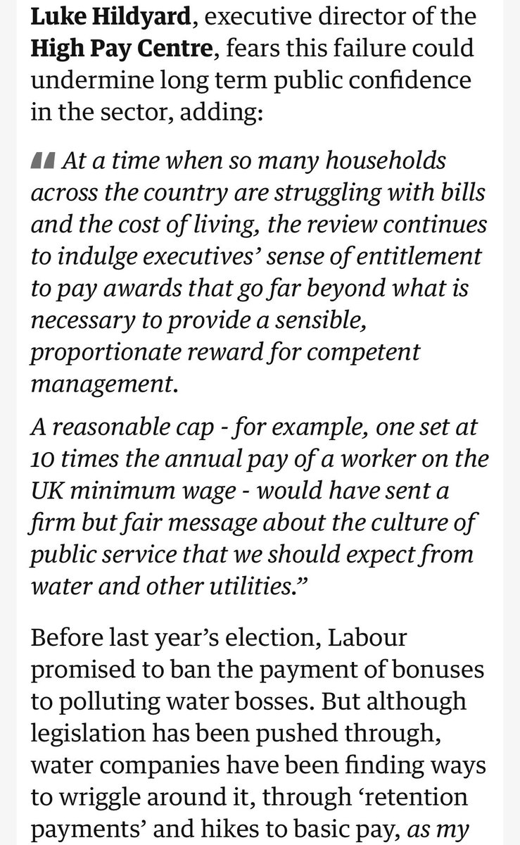 When so many households are struggling with bills and the cost of living, the water industry review continues to indulge executives’ sense of entitlement to pay awards that go far beyond what is necessary to provide a sensible, proportionate reward for competent management.