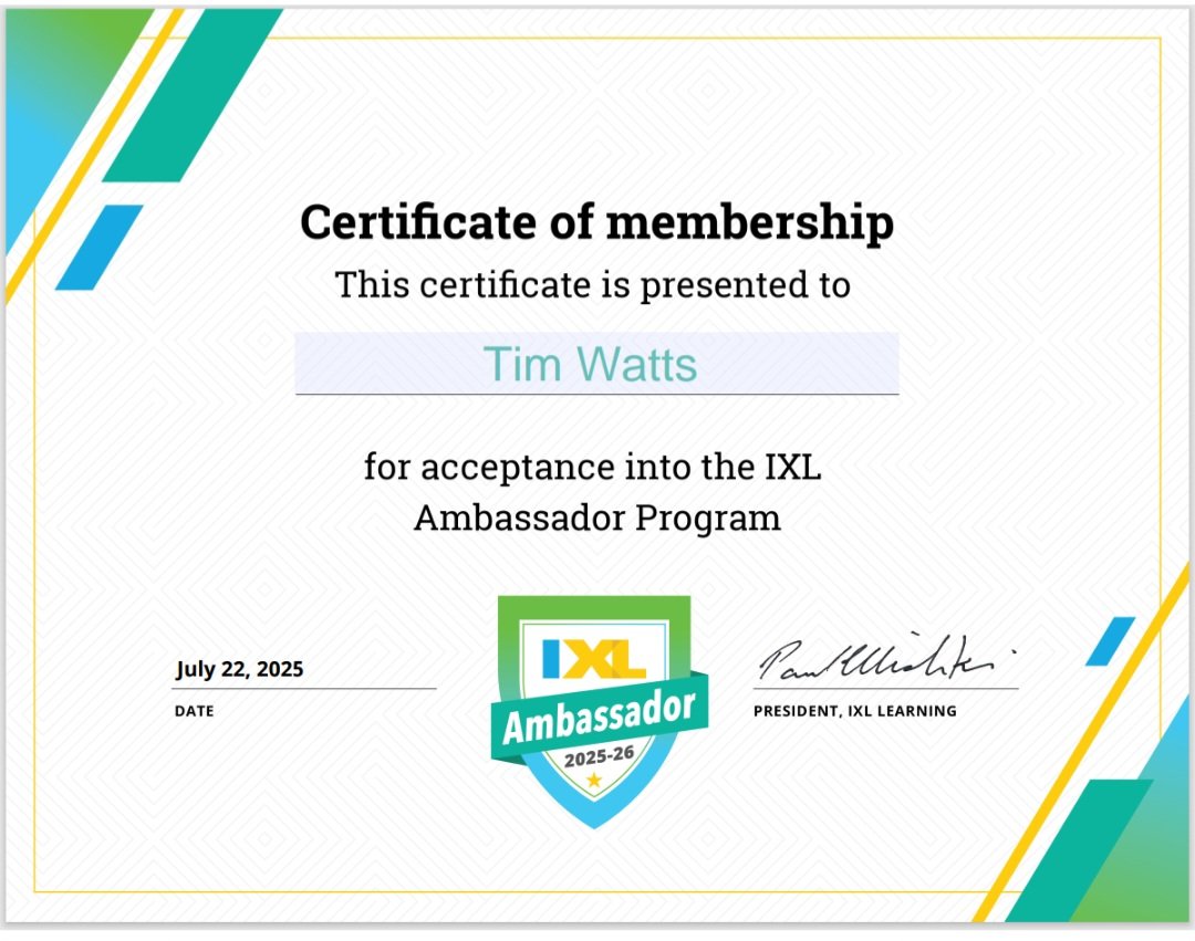 TimoWatts's tweet image. I'm super excited to be an #IXLAmbassador this year! The resources within @IXLLearning are second to none and have a huge impact on my students' test readiness.
