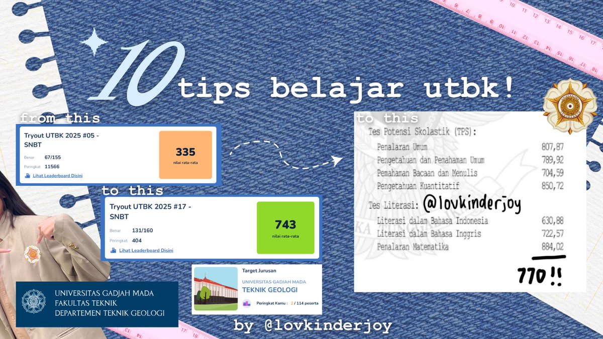 lovkinderjoy's tweet image. 10 TIPS BELAJAR UTBK 🕺🏻📚

gimanasih cara aku mengubah skorku dari to pertama 335 &amp;gt; to terakhir 743 &amp;gt; skor utbk 770 😴⁉️

a thread by lovkinderjoy