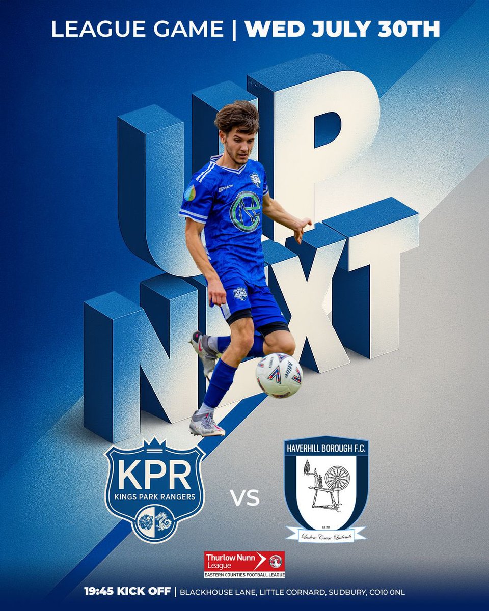 KingsParkRFC's tweet image. 𝐔𝐩 𝐍𝐞𝐱𝐭!
The friendlies are over.
It’s business time.
Our first ever Step 6 game will be at home to @HB_FC.
🏟️ @CornardUtdFC Blackhouse Ln, Little Cornard, Sudbury CO10 0NL
📅 30th July 2025
🕰️ 19:45
#UppaKings 🥳
@M_Y_Media_ 🐐