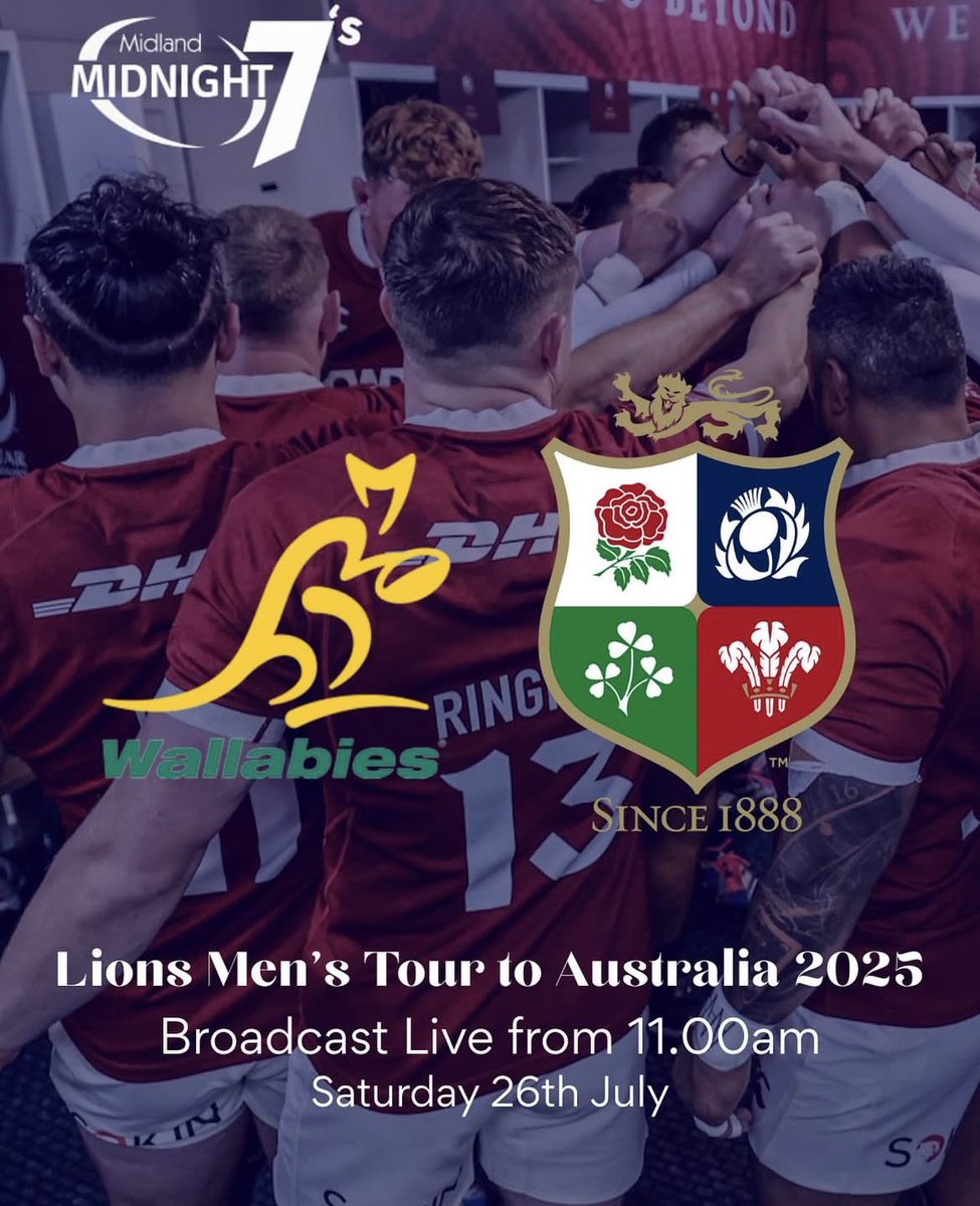 We’ll be showing Australia vs Lions Test II in the clubhouse this Saturday 26th July before our Midland Midnight 7’s games kick off. Phoenix and The Little Coffee Hut will do breakfast and drinks during the game.Supermacs will also be on site.
Why not pop up and join us ?