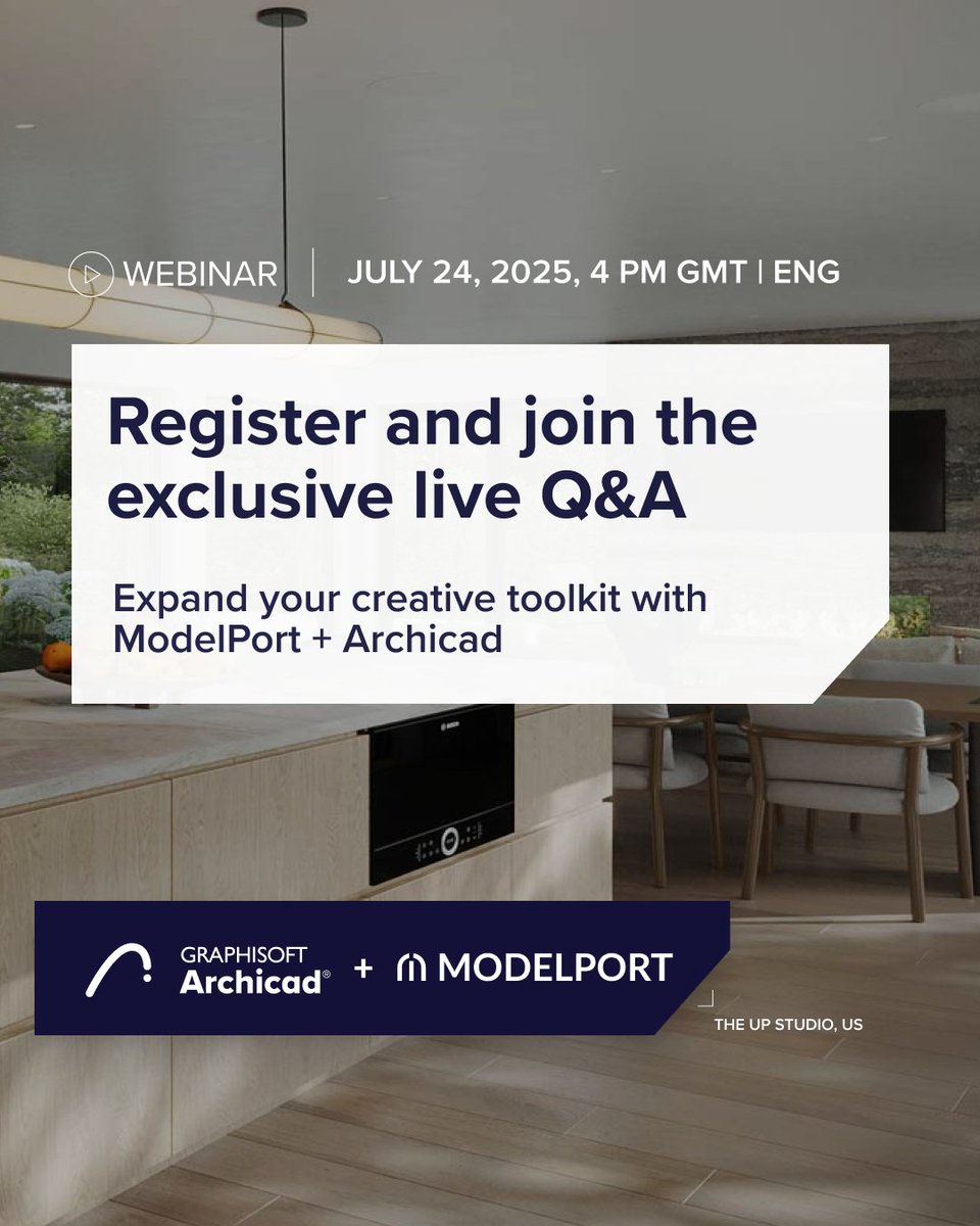⏰ Last chance to register!
ModelPort Tom Simmons presents how ModelPort + Archicad simplify object handling in BIM. Hear architectural + interior design use cases with guest design firms.

📆 July 24, 2025 | 🕑 4:00-5:00 PM GMT | 🗣️ ENG
🔗 bit.ly/4nDSsSs