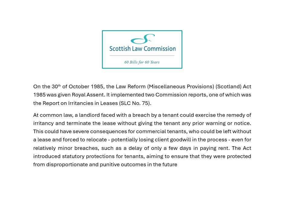 scotlawcom's tweet image. #60Billsfor60Years
Our next bill introduced statutory protections to protect tenants from the severity of the remedy of irritancy.
Report: scotlawcom.gov.uk/files/6312/798…