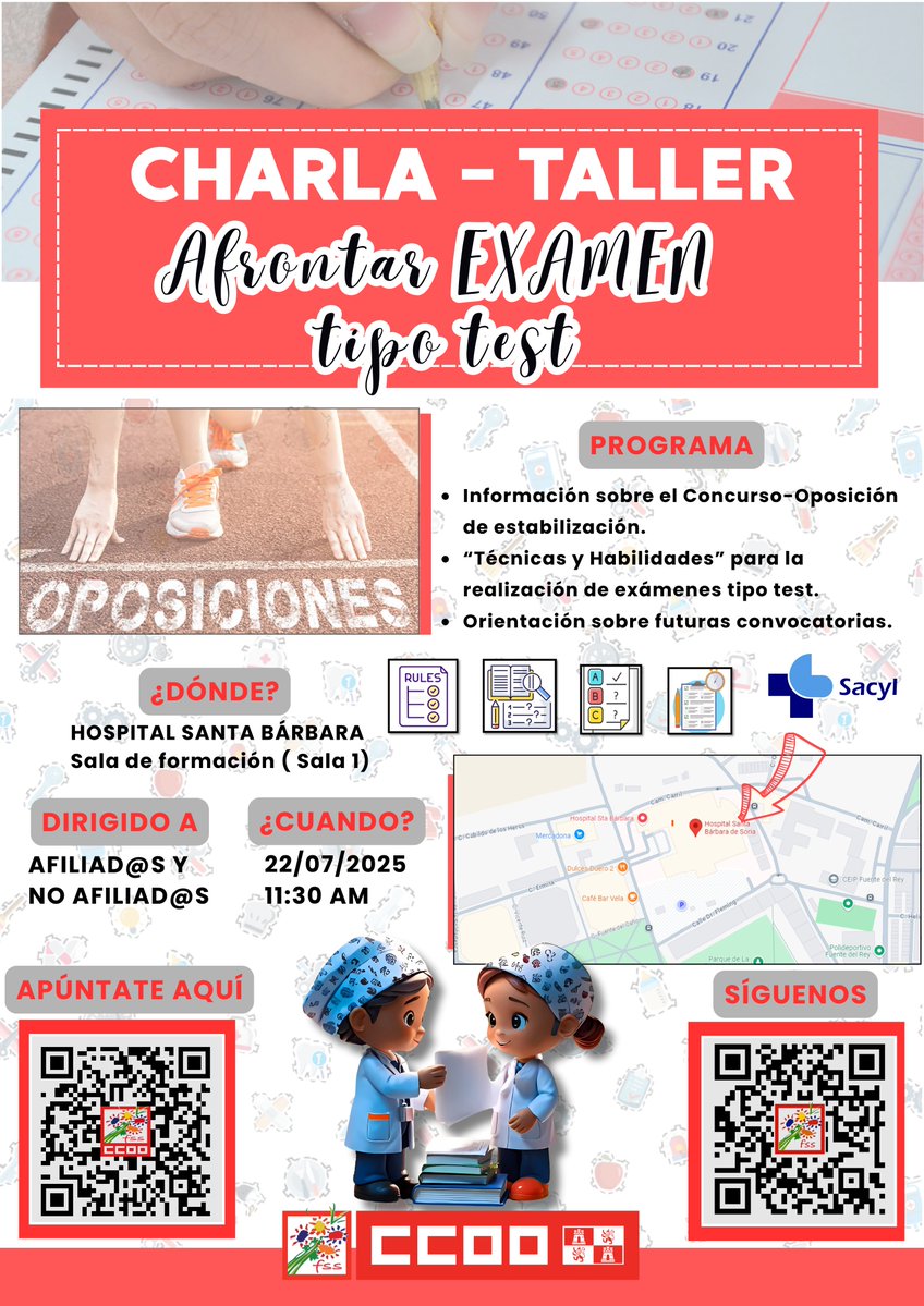FSSCCOOCYL's tweet image. Hoy se ha celebrado el taller "Afrontar Examen Tipo Test" en el Hospital Santa Bárbara en #Soria.
Gracias a las personas que han asistido por su interés y participación activa. sanidad.ccoo.es/sanidadcyl/not…
Atentos a las próximas convocatorias.
#CCOOseMueve
#FormacionCCOO