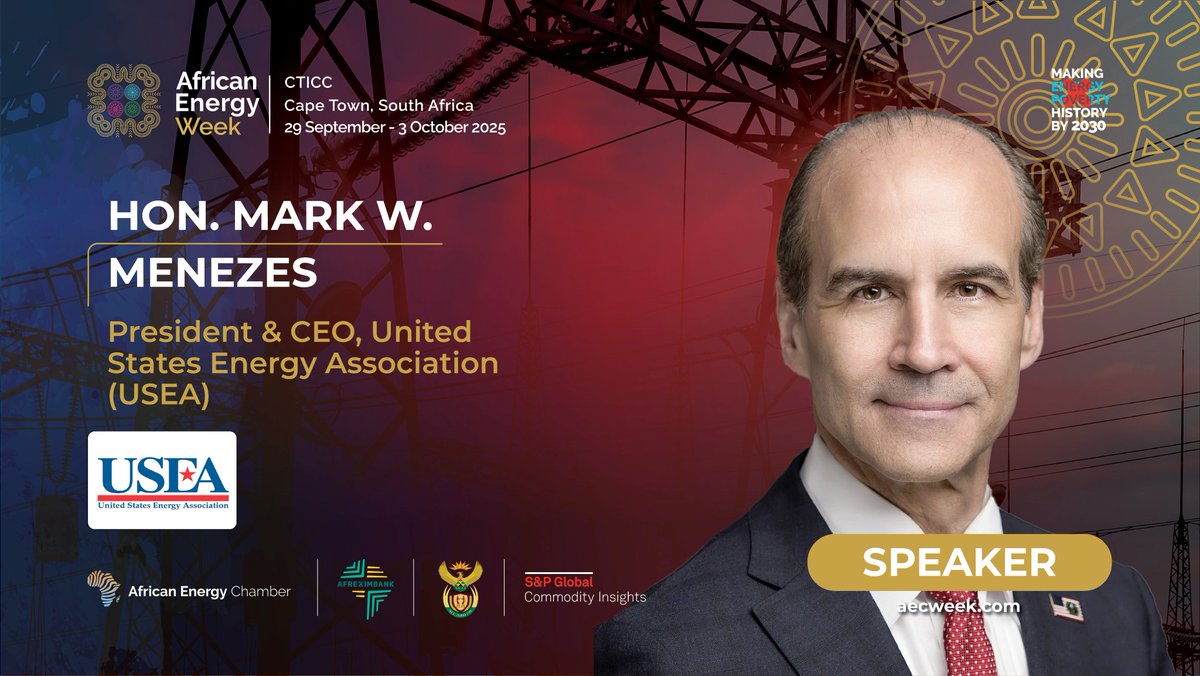 Real_AEW's tweet image. USEA CEO Mark W. Menezes to Bring U.S. Energy Expertise to #AEW2025 Stage
Mark W. Menezes, President and CEO of the United States Energy Association (@USEnergyAssn), joins a roster of high-level speakers at this year’s #AEW: Invest in African Energies 2025 conference – taking…
