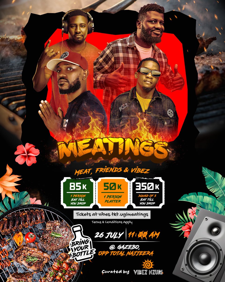 MadMudokolo's tweet image. This saturday we Meat and Vibe at @VibezNzuri.
Early kick off is 11am and i’ll be serving some throwbacks to accompany your meats and barroz.
Come through and let’s jam.
